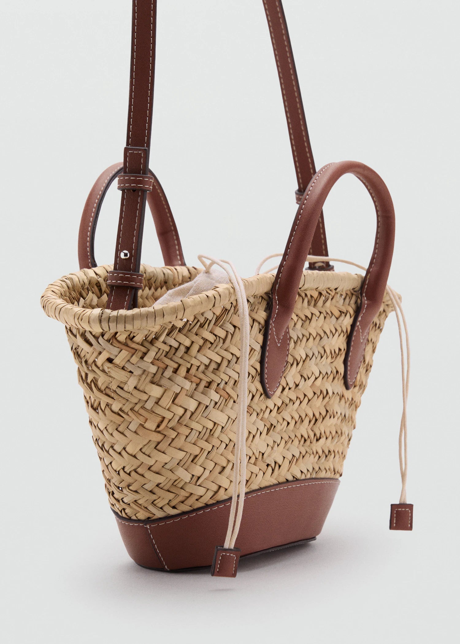 Small Natural Fibre Basket Leather