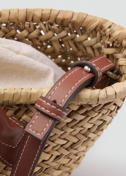 Small Natural Fibre Basket Leather