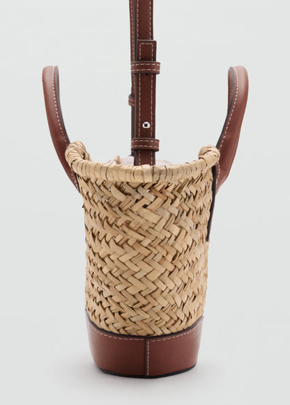 Small Natural Fibre Basket Leather