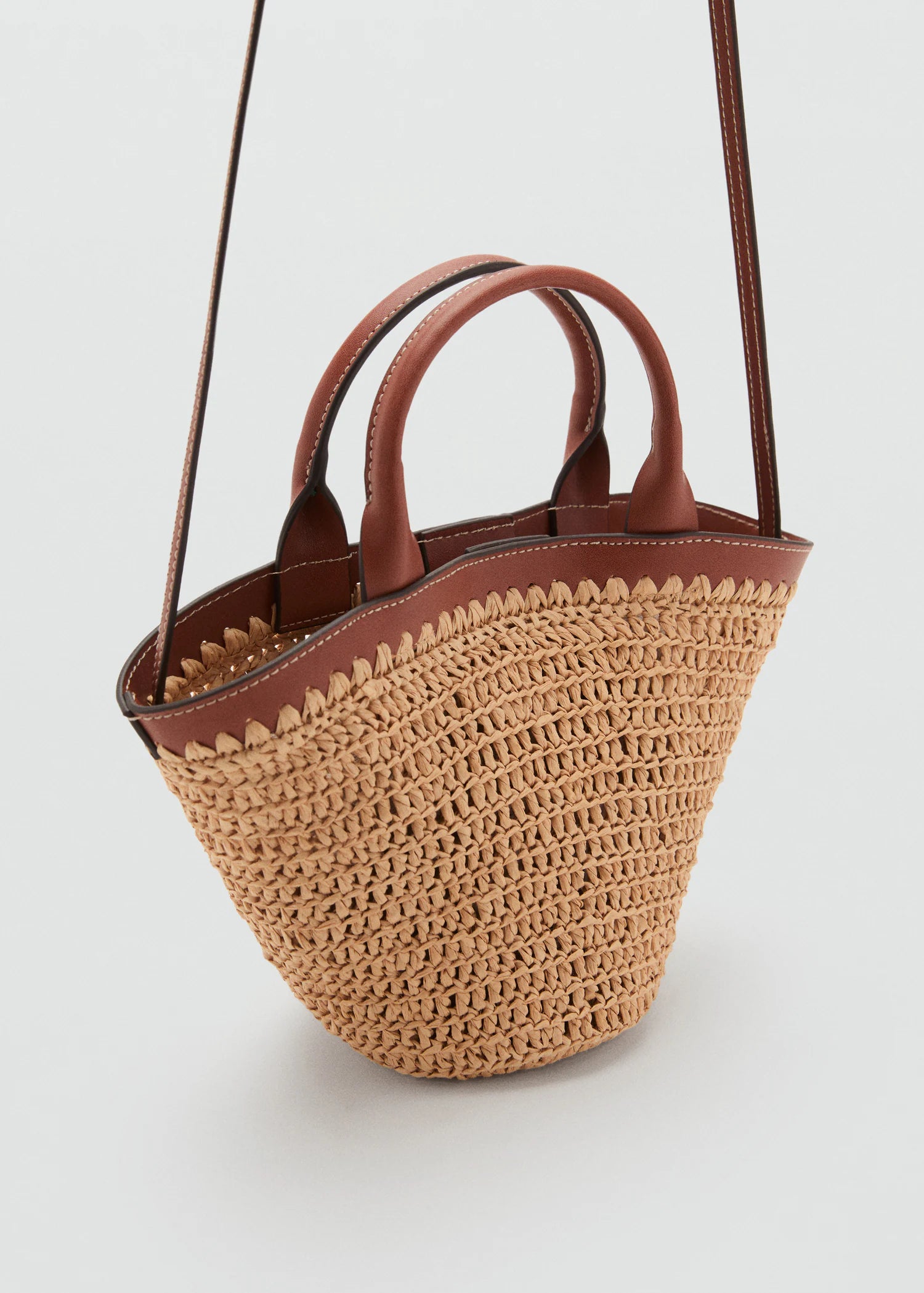 Small Double Handle Natural Fibre Bag Leather