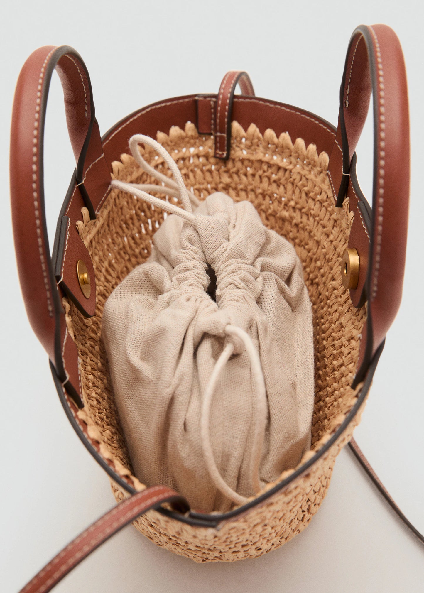 Small Double Handle Natural Fibre Bag Leather