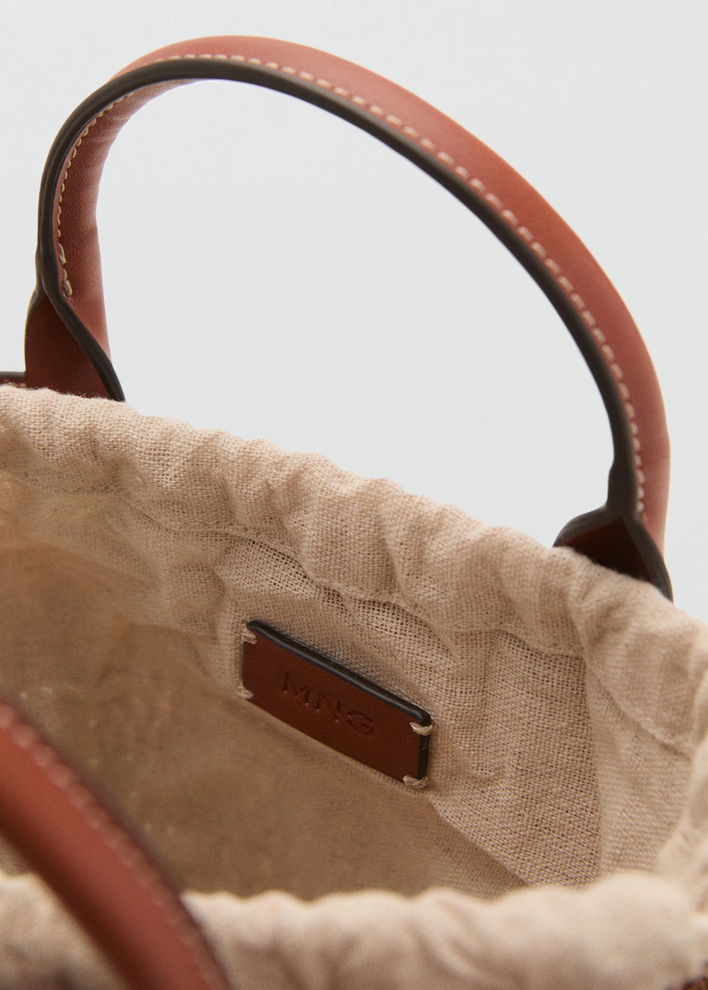 Small Double Handle Natural Fibre Bag Leather