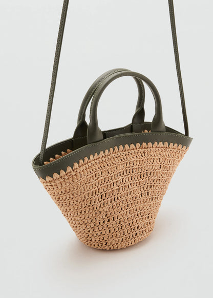 Small Double Handle Natural Fibre Bag Khaki