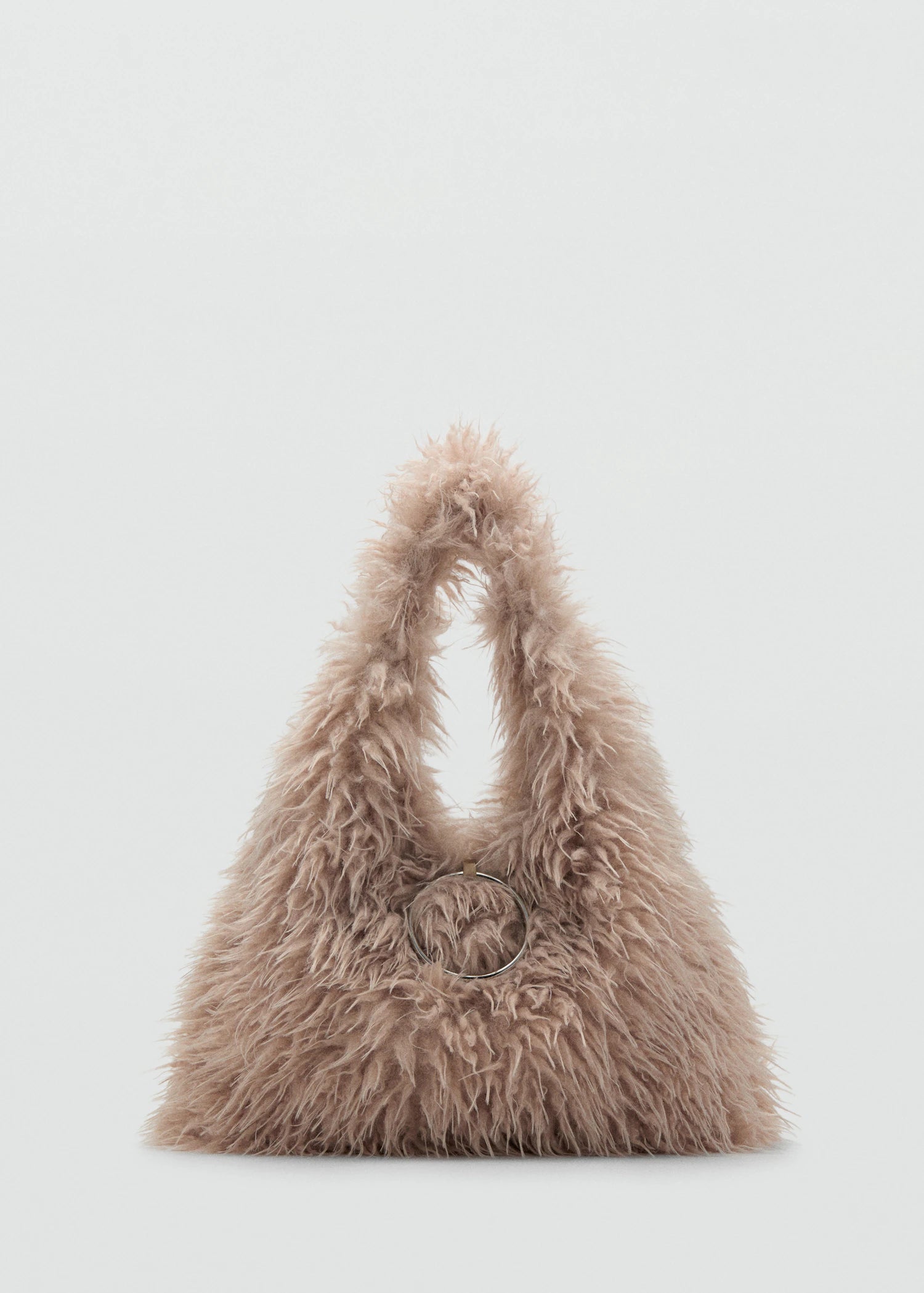 Shoulder Bag With Fur And Hoop Detail Beige