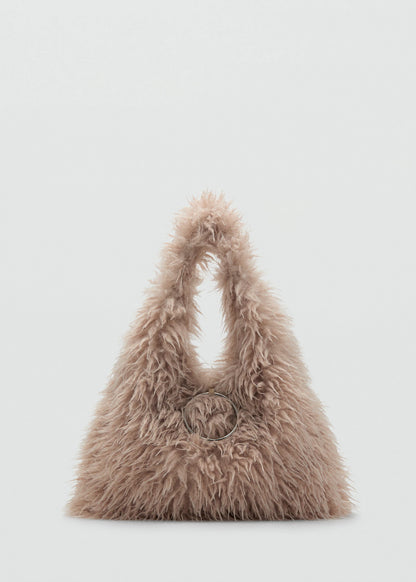 Shoulder Bag With Fur And Hoop Detail Beige