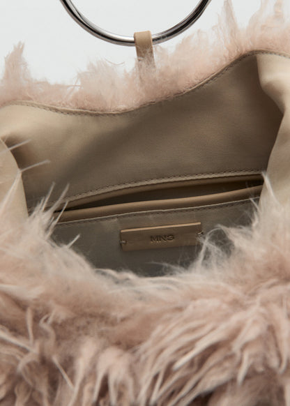 Shoulder Bag With Fur And Hoop Detail Beige