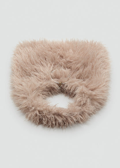 Shoulder Bag With Fur And Hoop Detail Beige