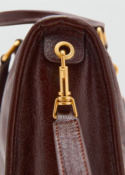 Shiny Handbag With Handles Chocolate