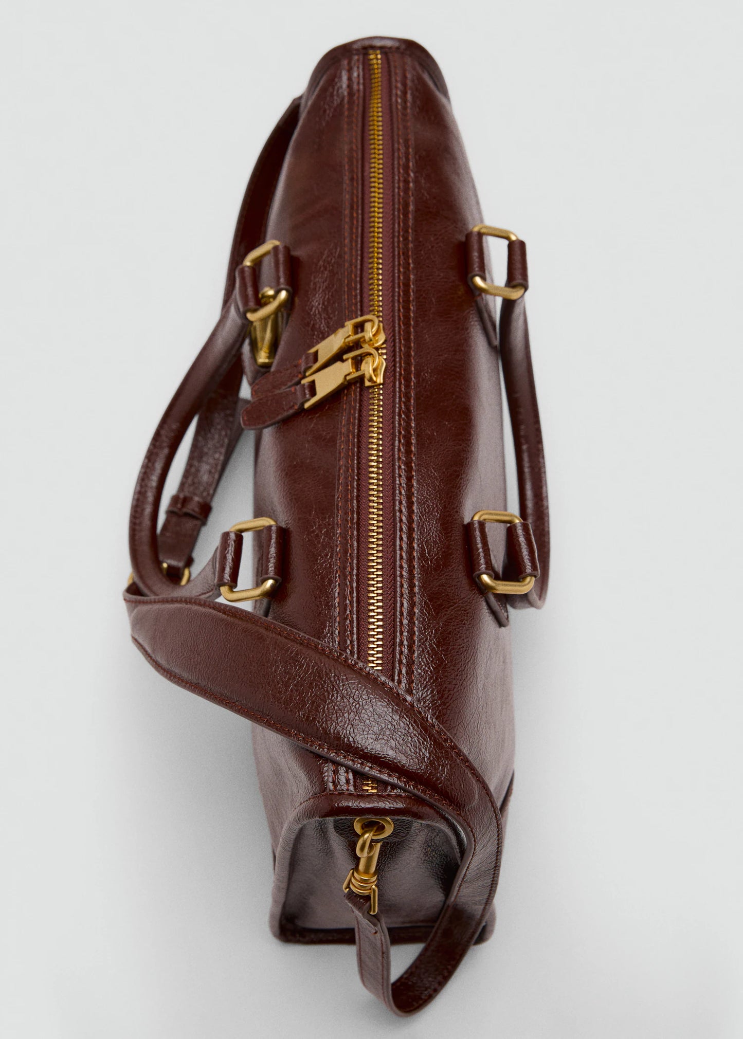 Shiny Handbag With Handles Chocolate