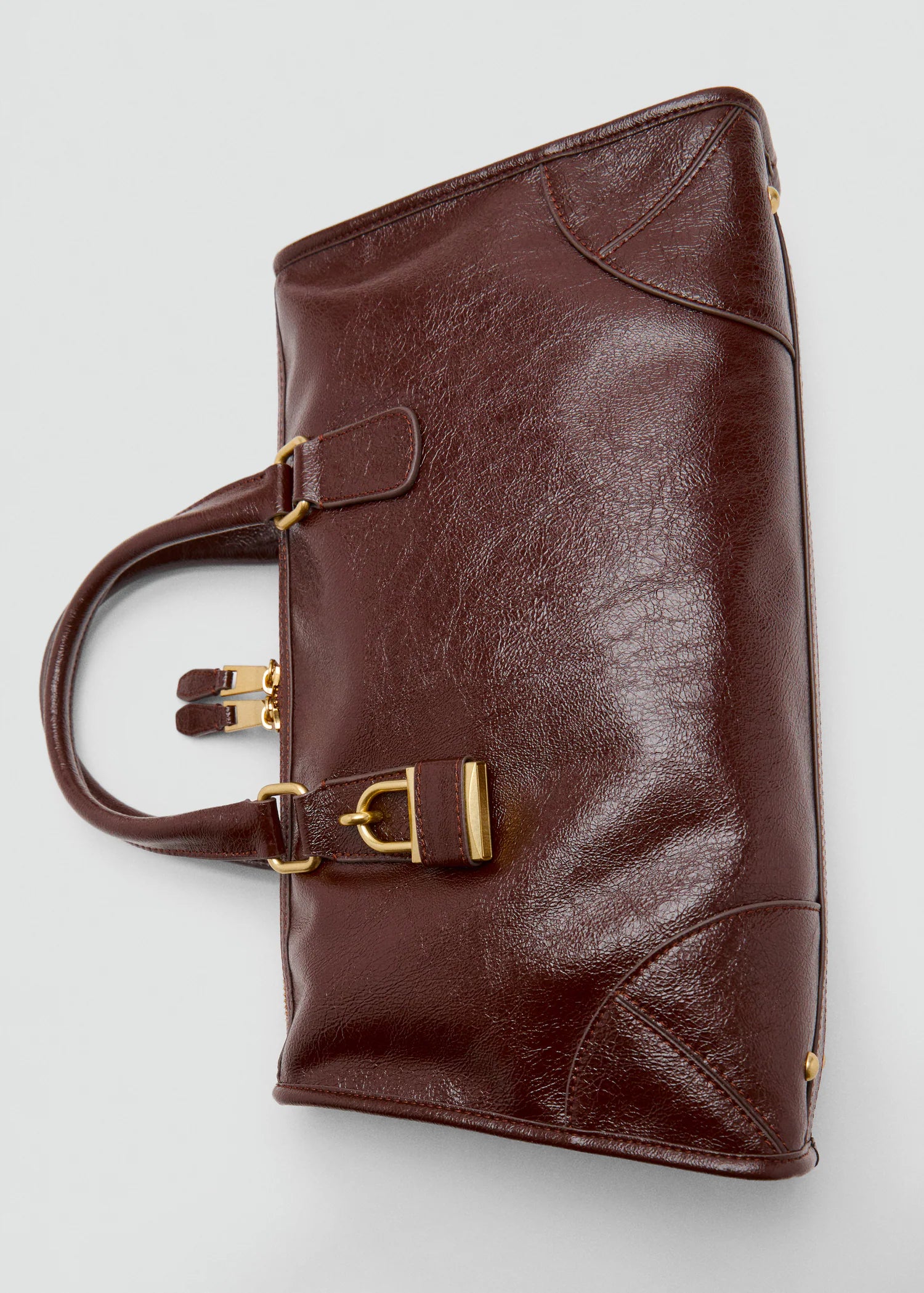 Shiny Handbag With Handles Chocolate