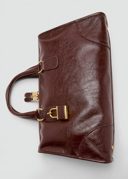 Shiny Handbag With Handles Chocolate