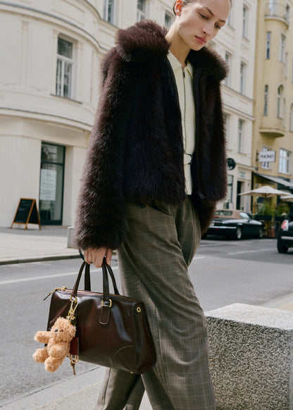 Shiny Handbag With Handles Chocolate