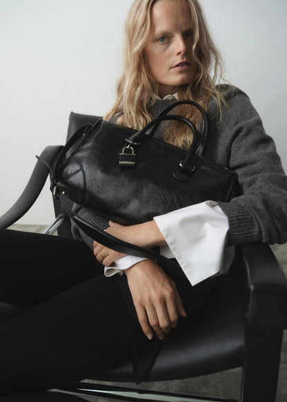 Shiny Handbag With Handles Black