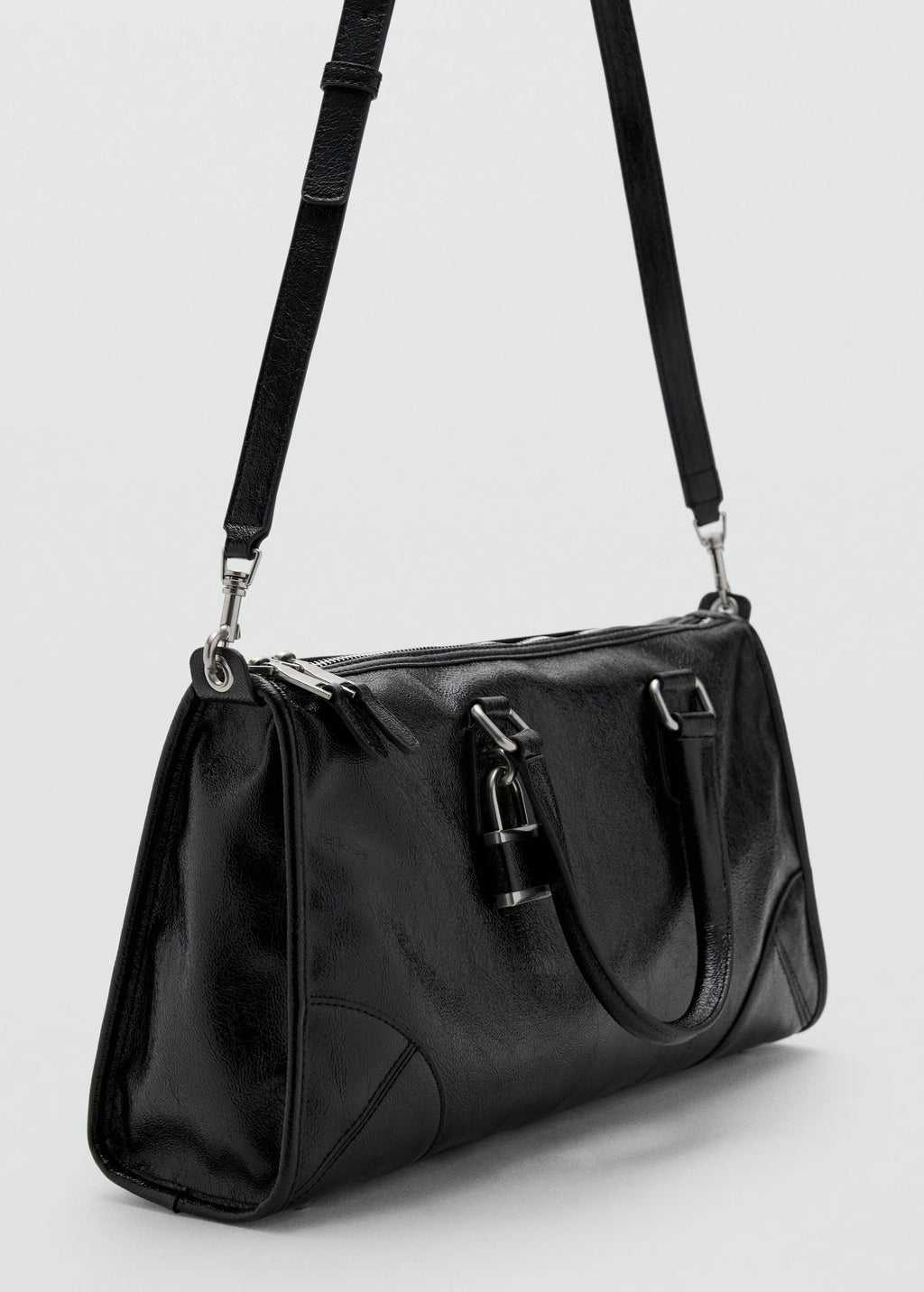 Shiny Handbag With Handles Black