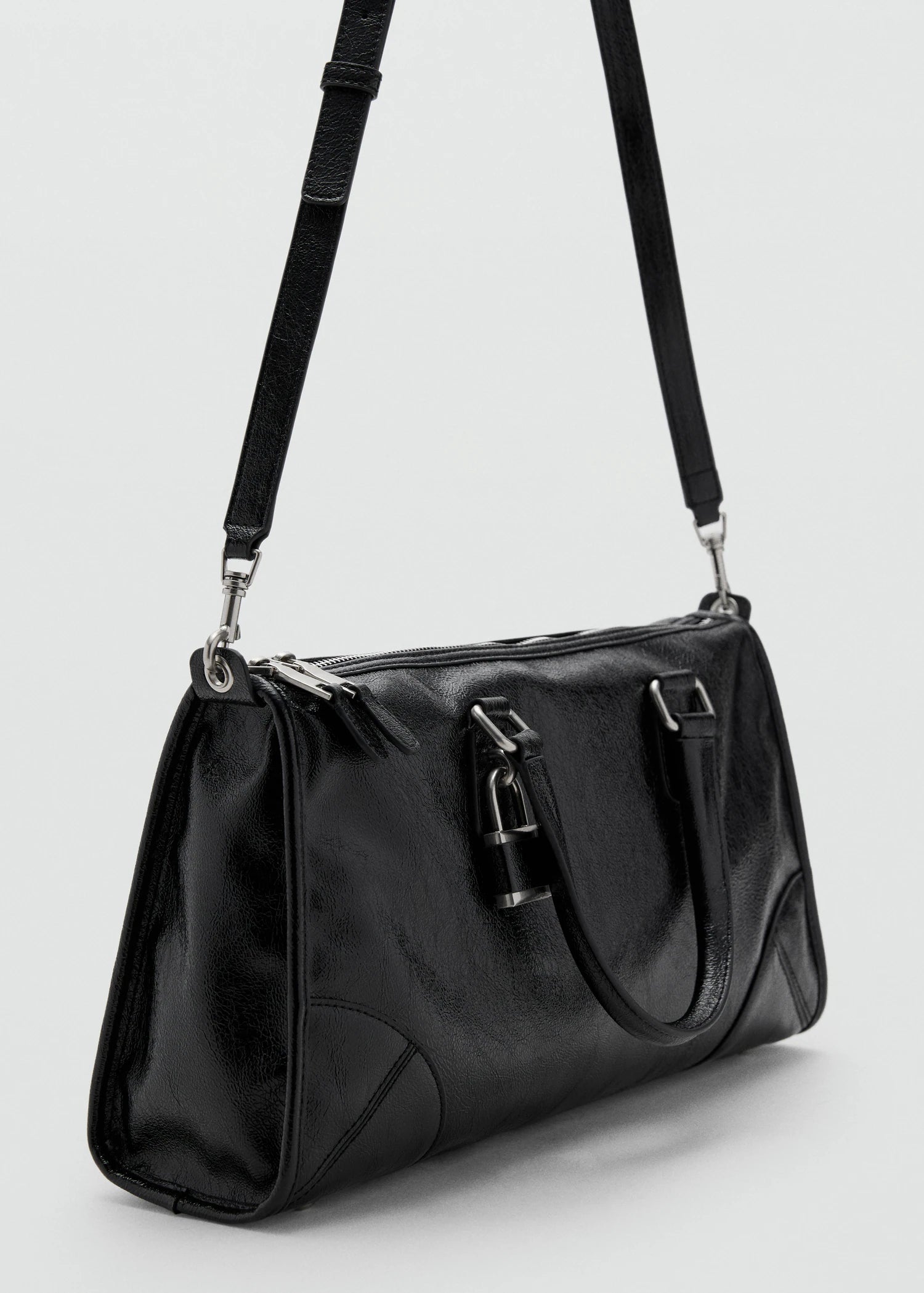 Shiny Handbag With Handles Black