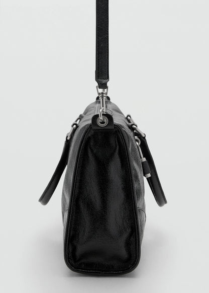 Shiny Handbag With Handles Black