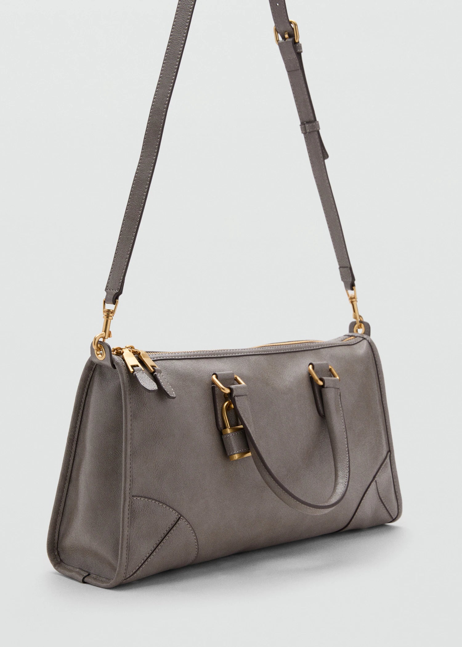 Shiny Handbag With Handles Grey