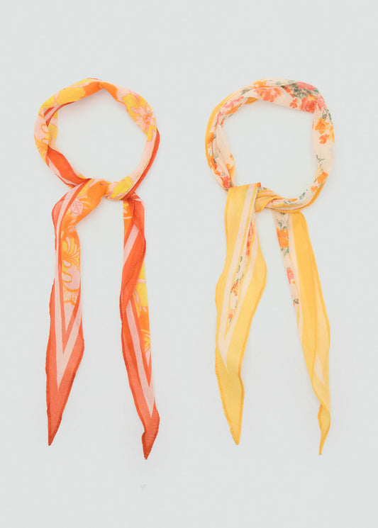 Set Of 2 Floral Print Scarves Orange