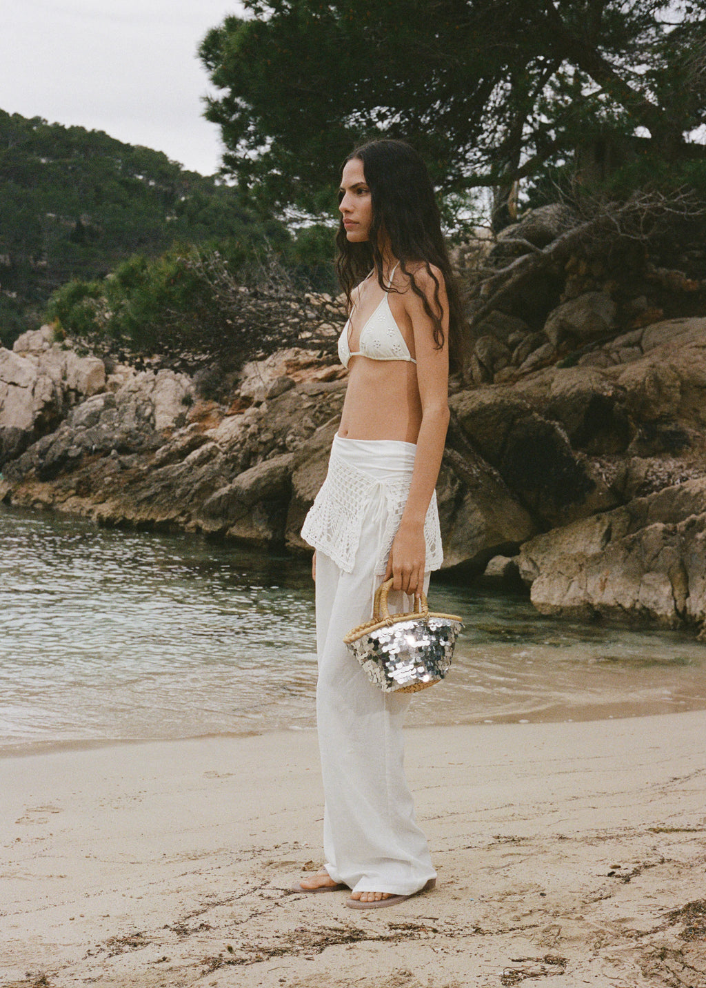 Sequined Mini Basket Silver