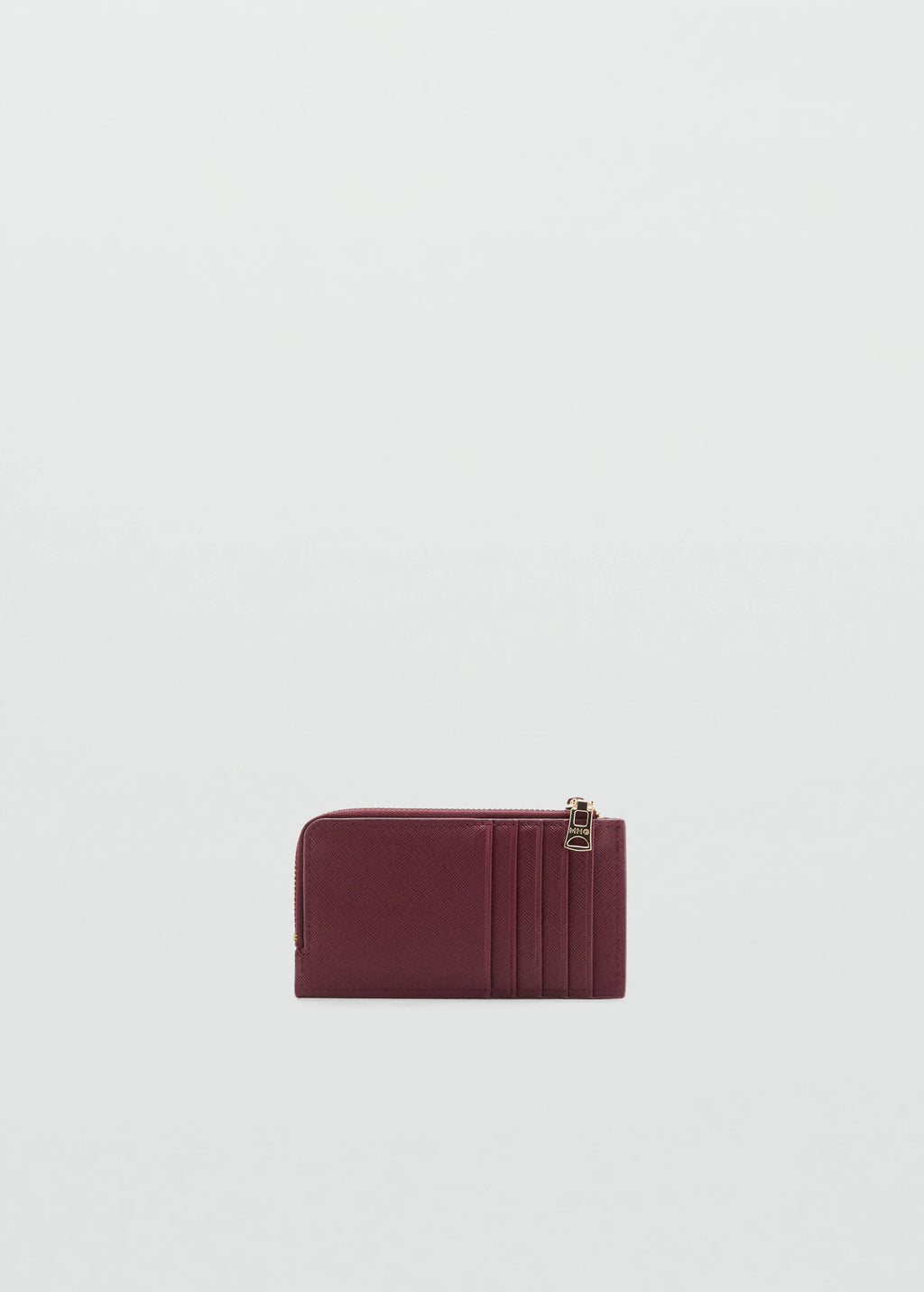 Saffiano Effect Card Holder With Zip Burgundy