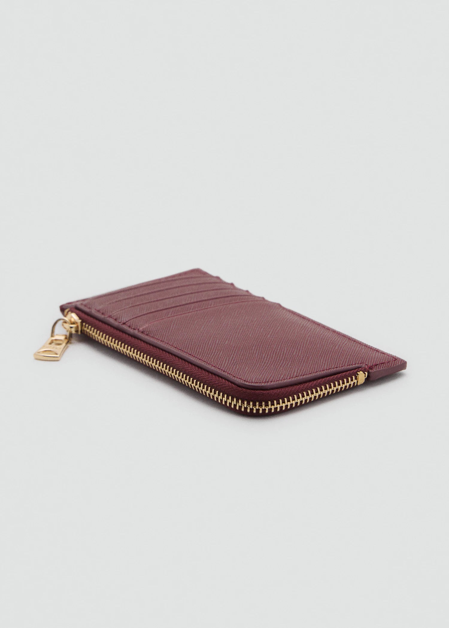 Saffiano Effect Card Holder With Zip Burgundy