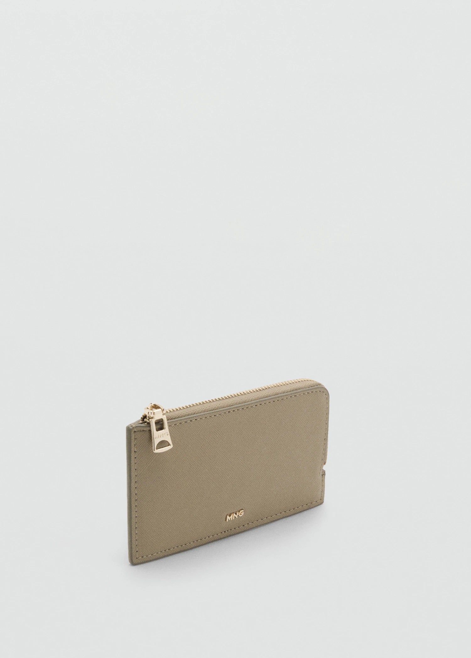 Saffiano Effect Card Holder With Zip Khaki