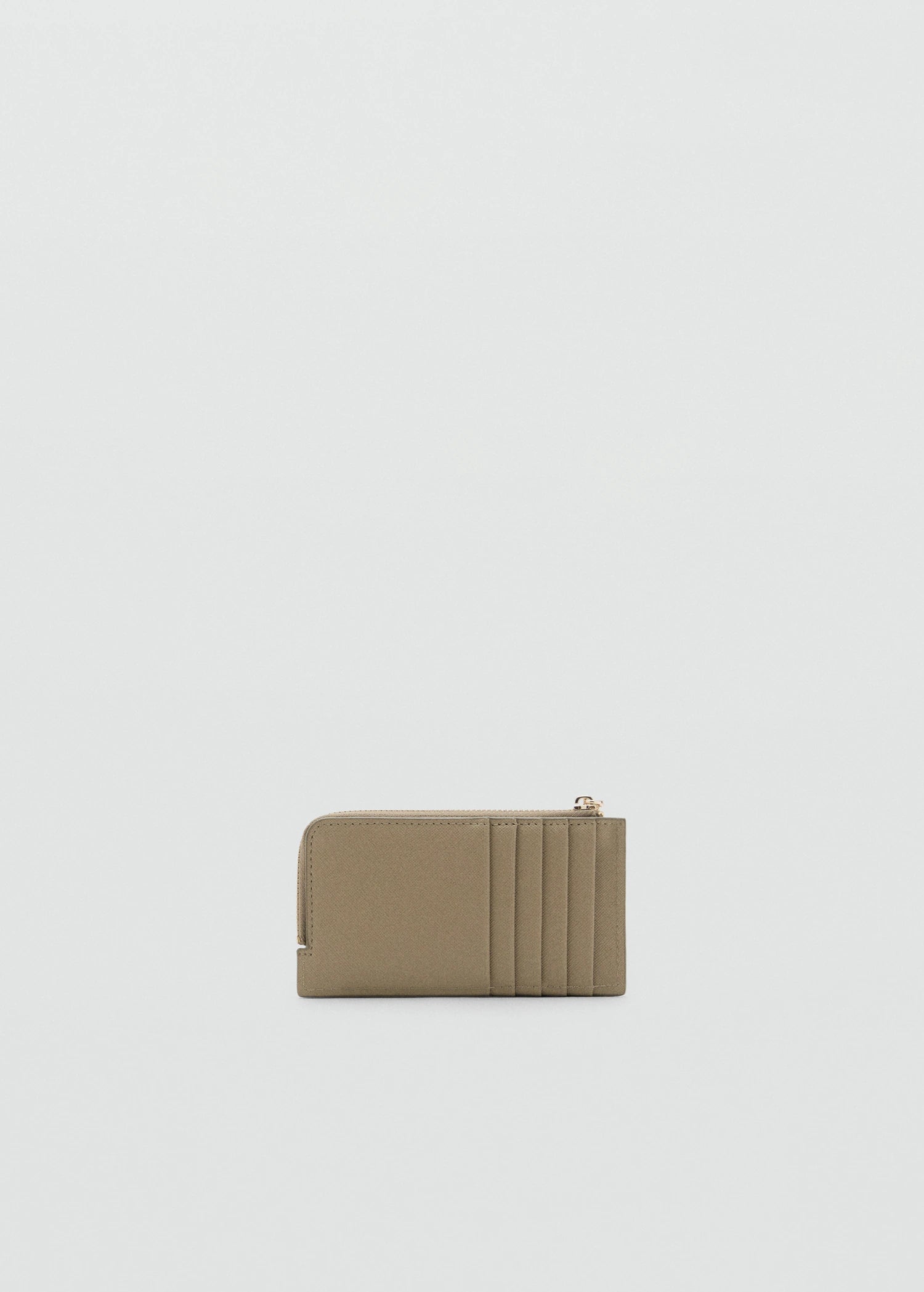 Saffiano Effect Card Holder With Zip Khaki