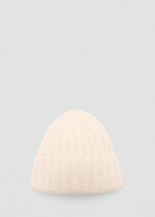 Ribbed Knit Beanie Ecru