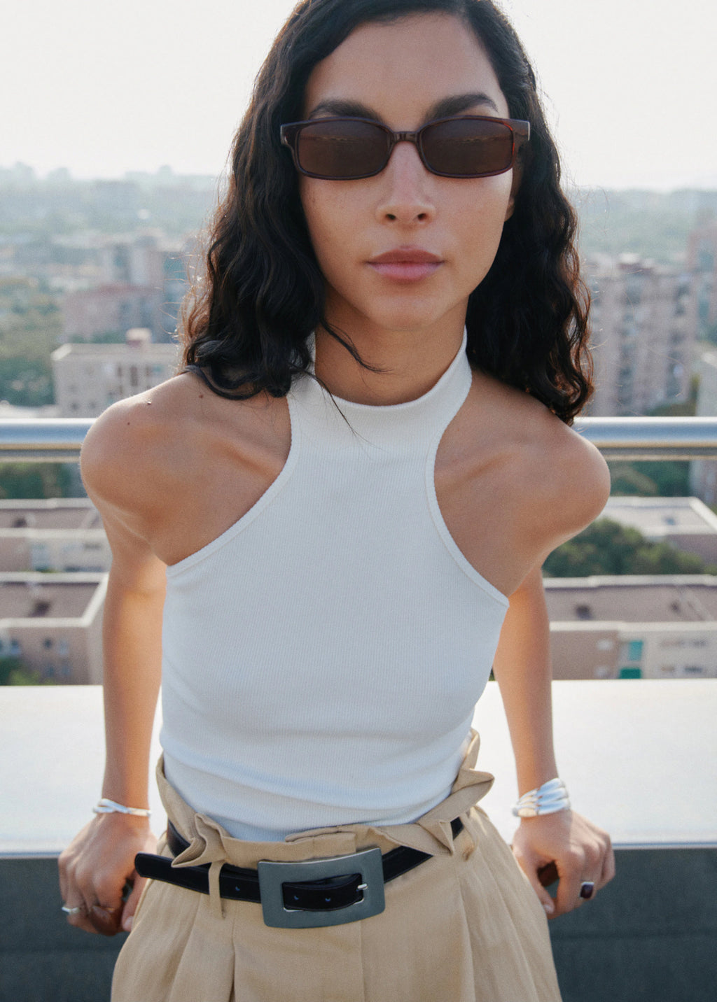 Rectangular Frame Sunglasses Brown