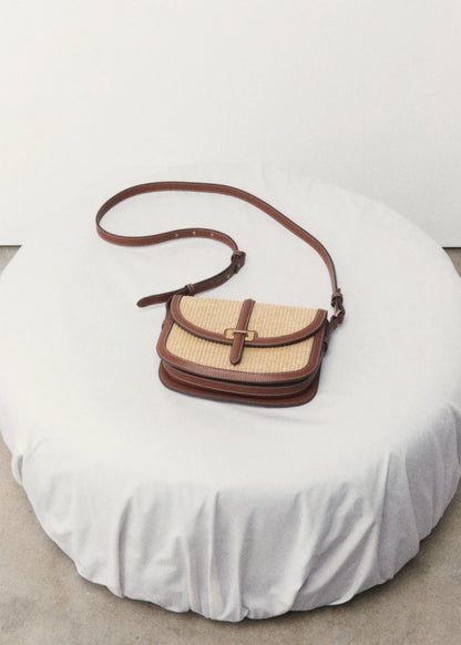 Raffia Effect Shoulder Bag Leather