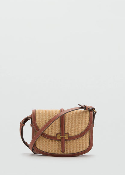 Raffia Effect Shoulder Bag Leather