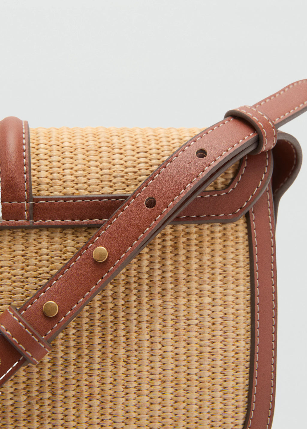Raffia Effect Shoulder Bag Leather