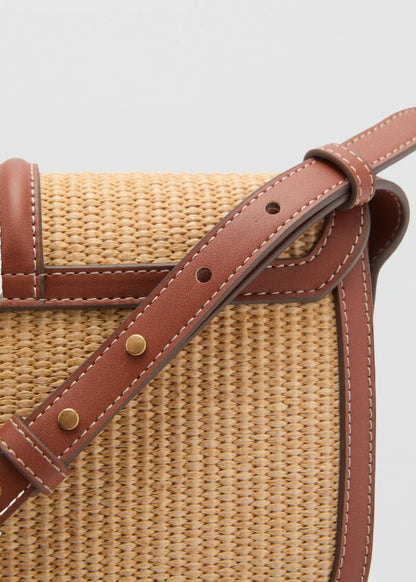 Raffia Effect Shoulder Bag Leather