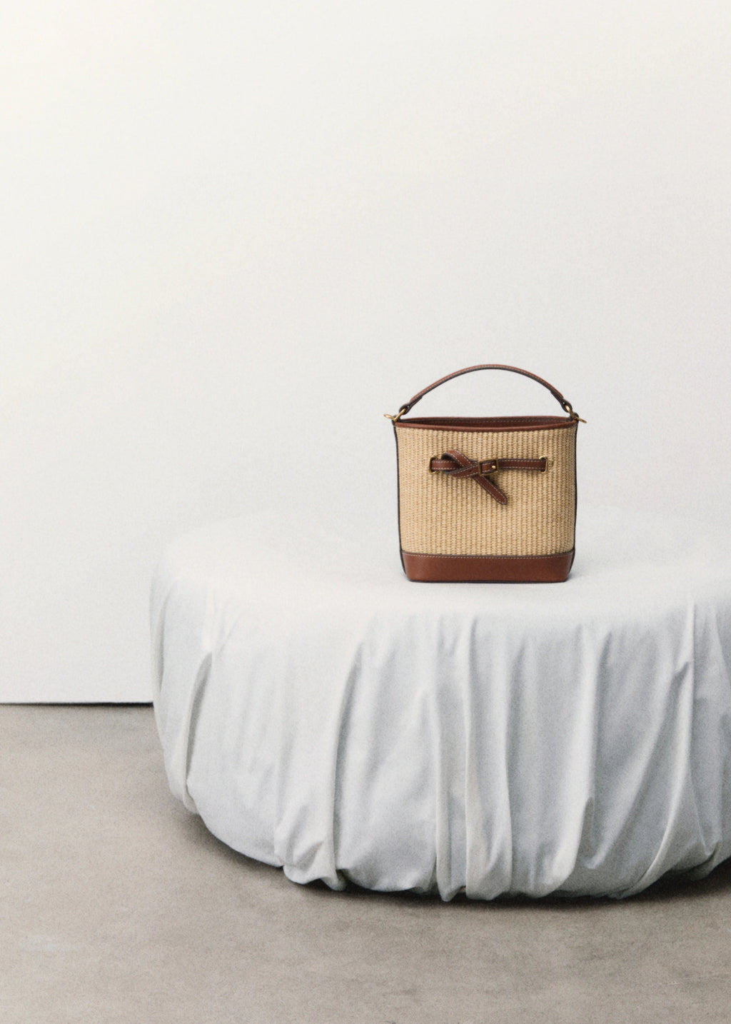 Raffia Effect Bucket Bag Leather