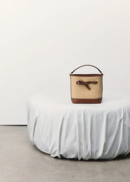 Raffia Effect Bucket Bag Leather