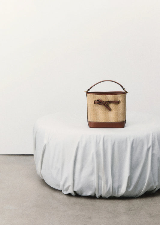 Raffia Effect Bucket Bag Leather