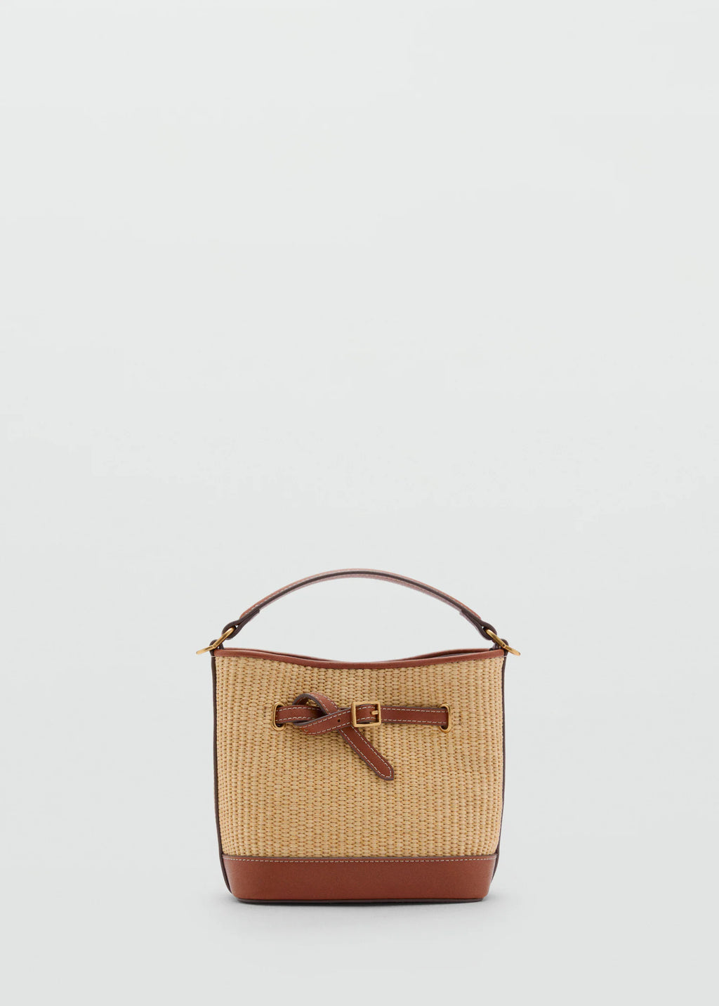 Raffia Effect Bucket Bag Leather