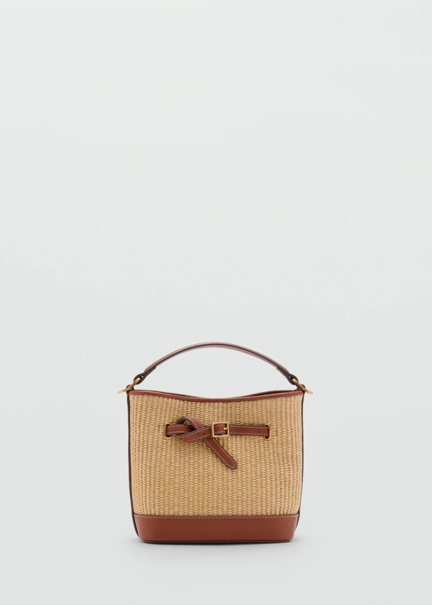 Raffia Effect Bucket Bag Leather