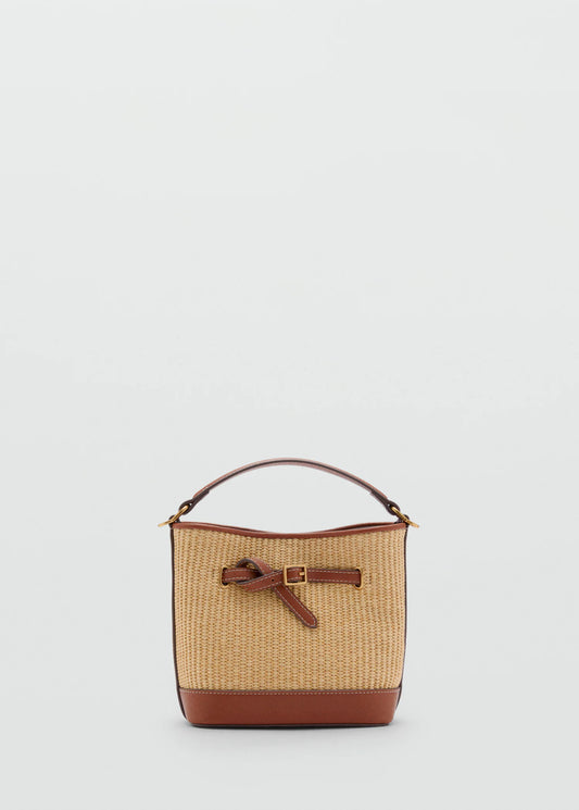 Raffia Effect Bucket Bag Leather