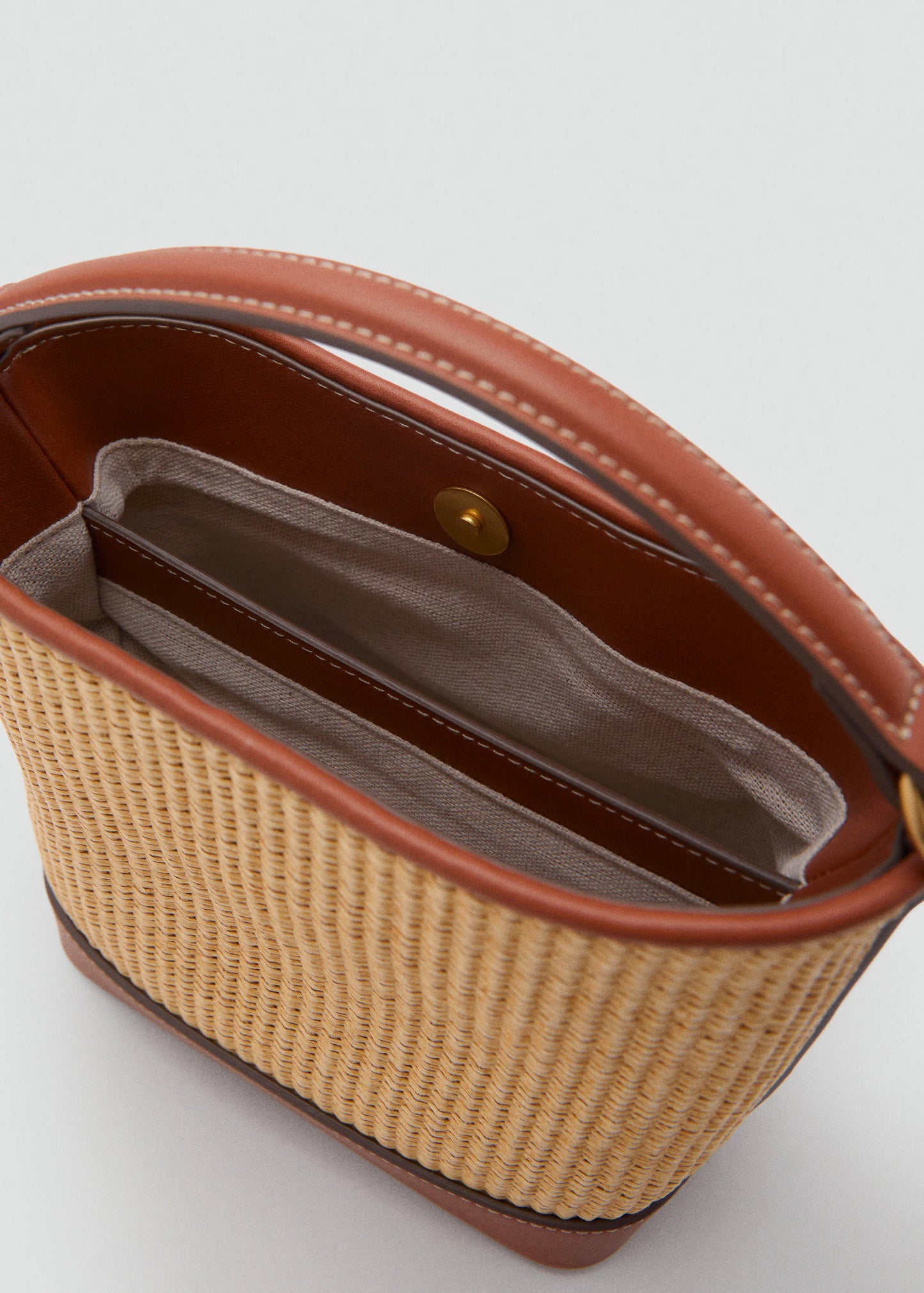 Raffia Effect Bucket Bag Leather