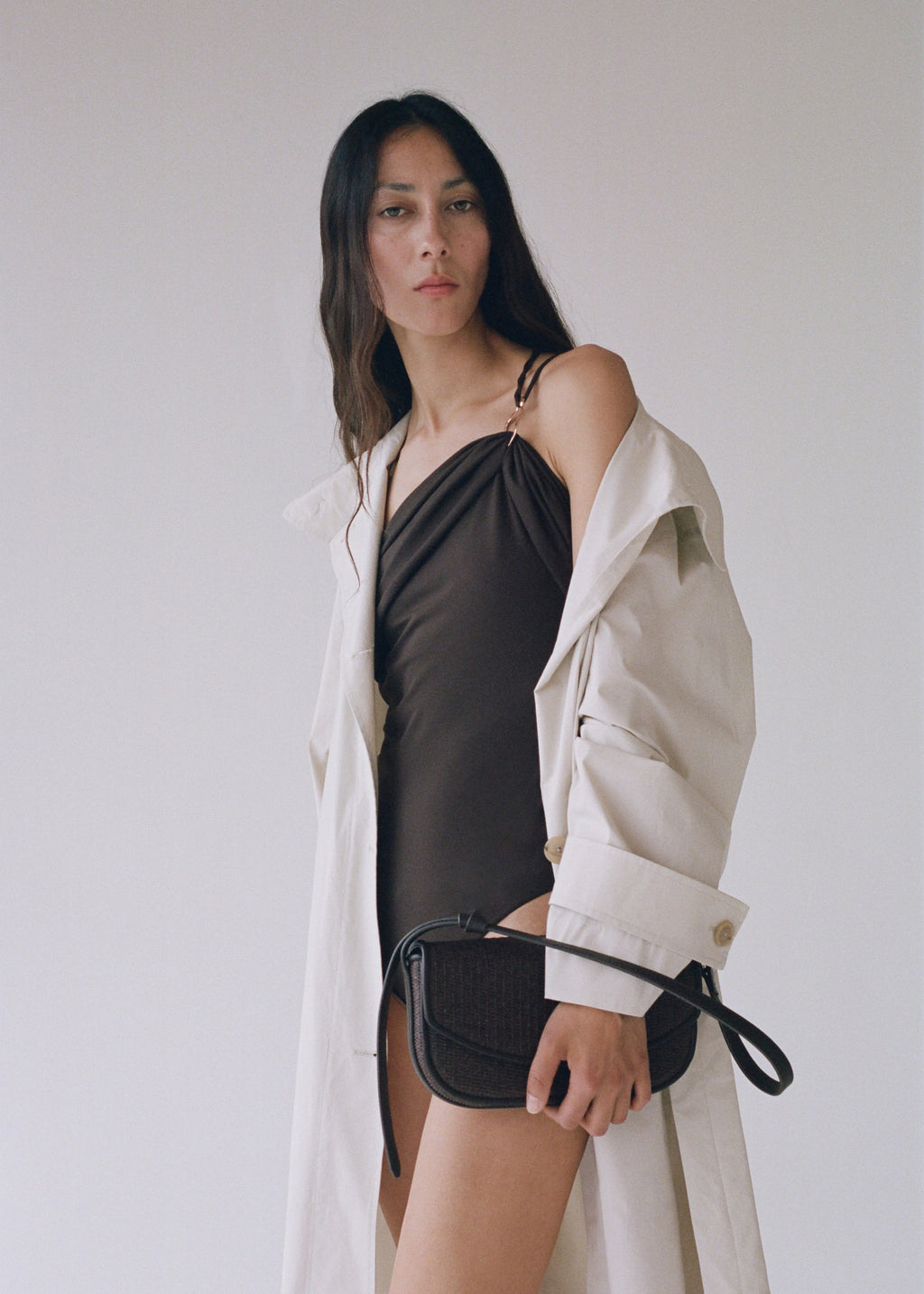 Raffia Shoulder Bag With Flap Chocolate