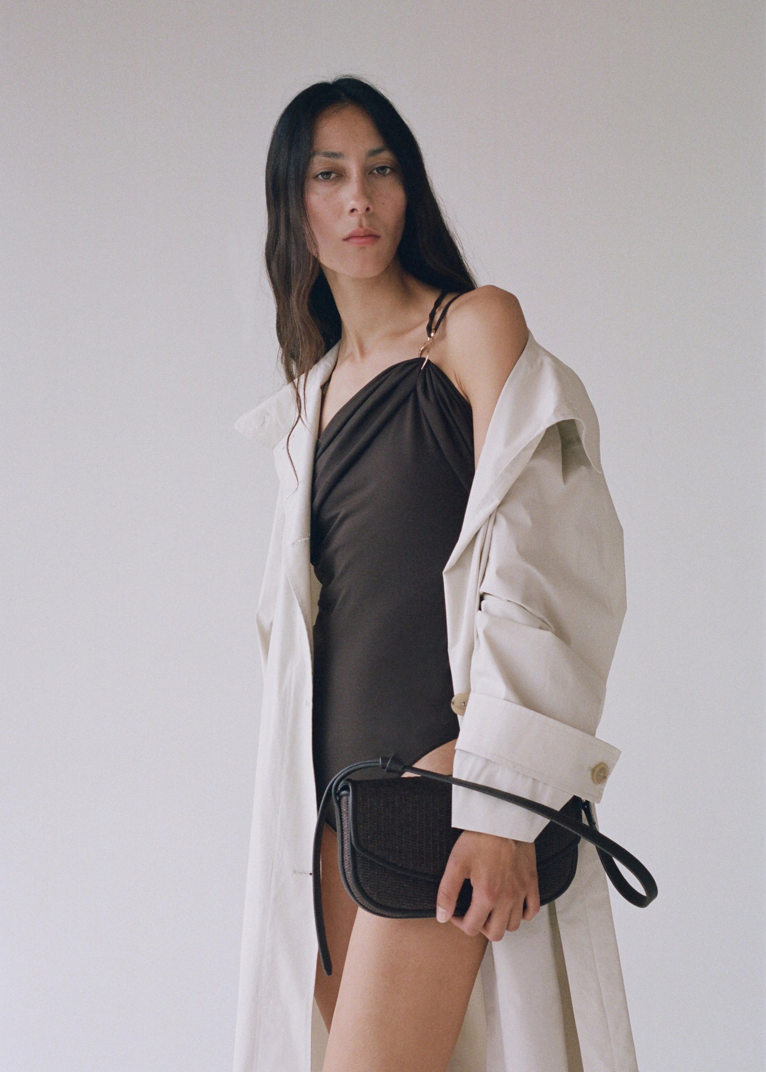 Raffia Shoulder Bag With Flap Chocolate