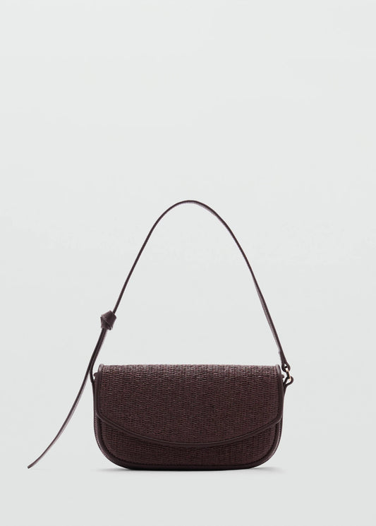 Raffia Shoulder Bag With Flap Chocolate