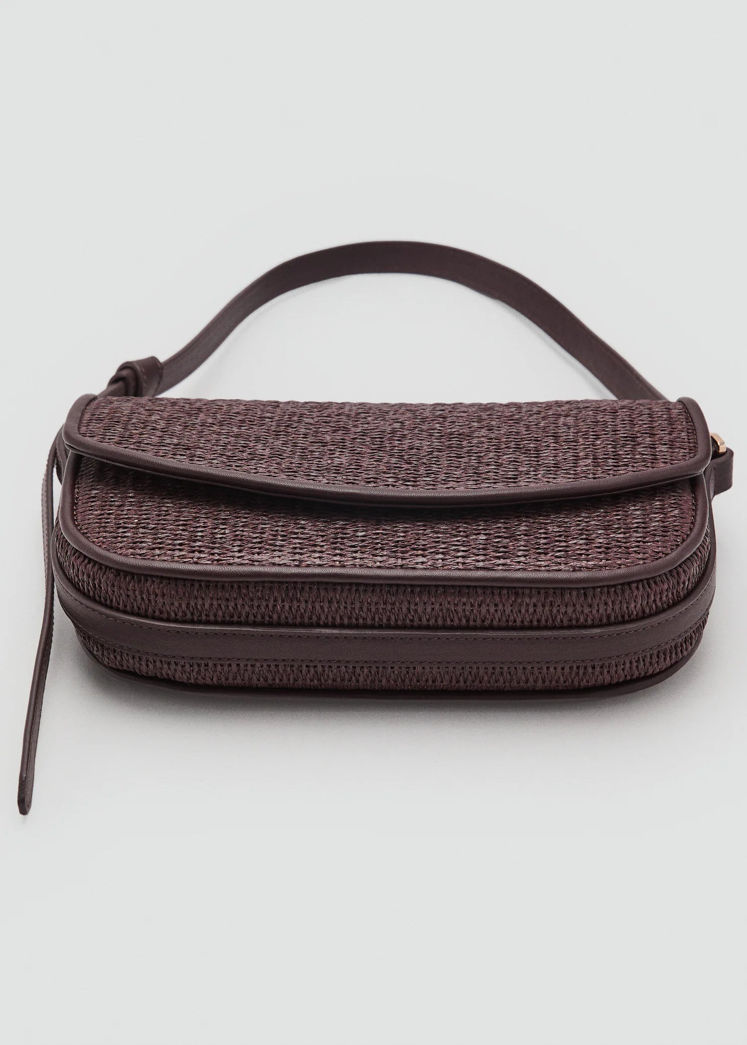 Raffia Shoulder Bag With Flap Chocolate
