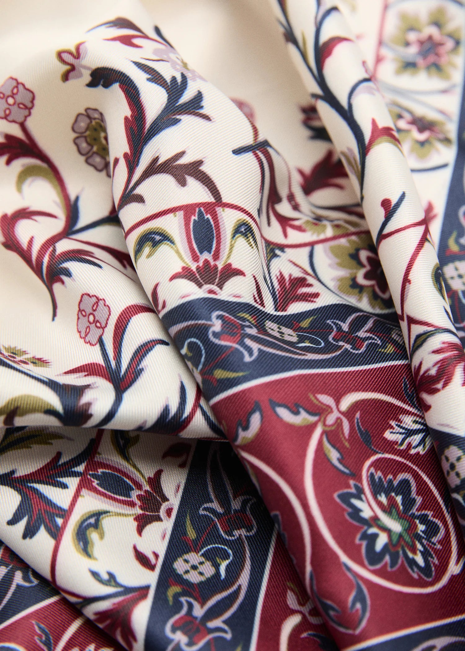 Printed Satin Scarf Navy