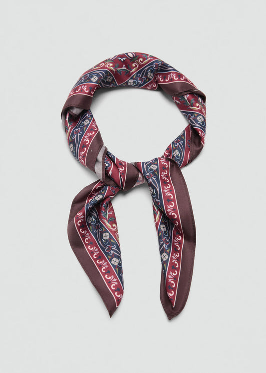 Printed Satin Scarf Navy