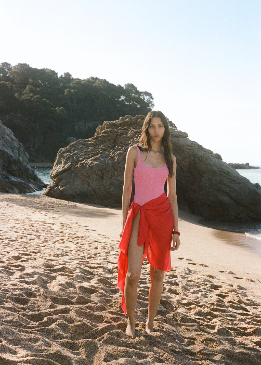 Plain Shawl With Frayed Ends Red