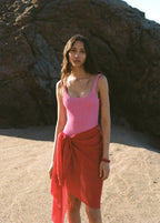 Plain Shawl With Frayed Ends Red