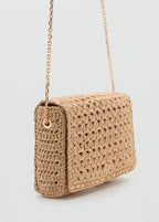 Natural Fibre Shoulder Bag With Studs Beige