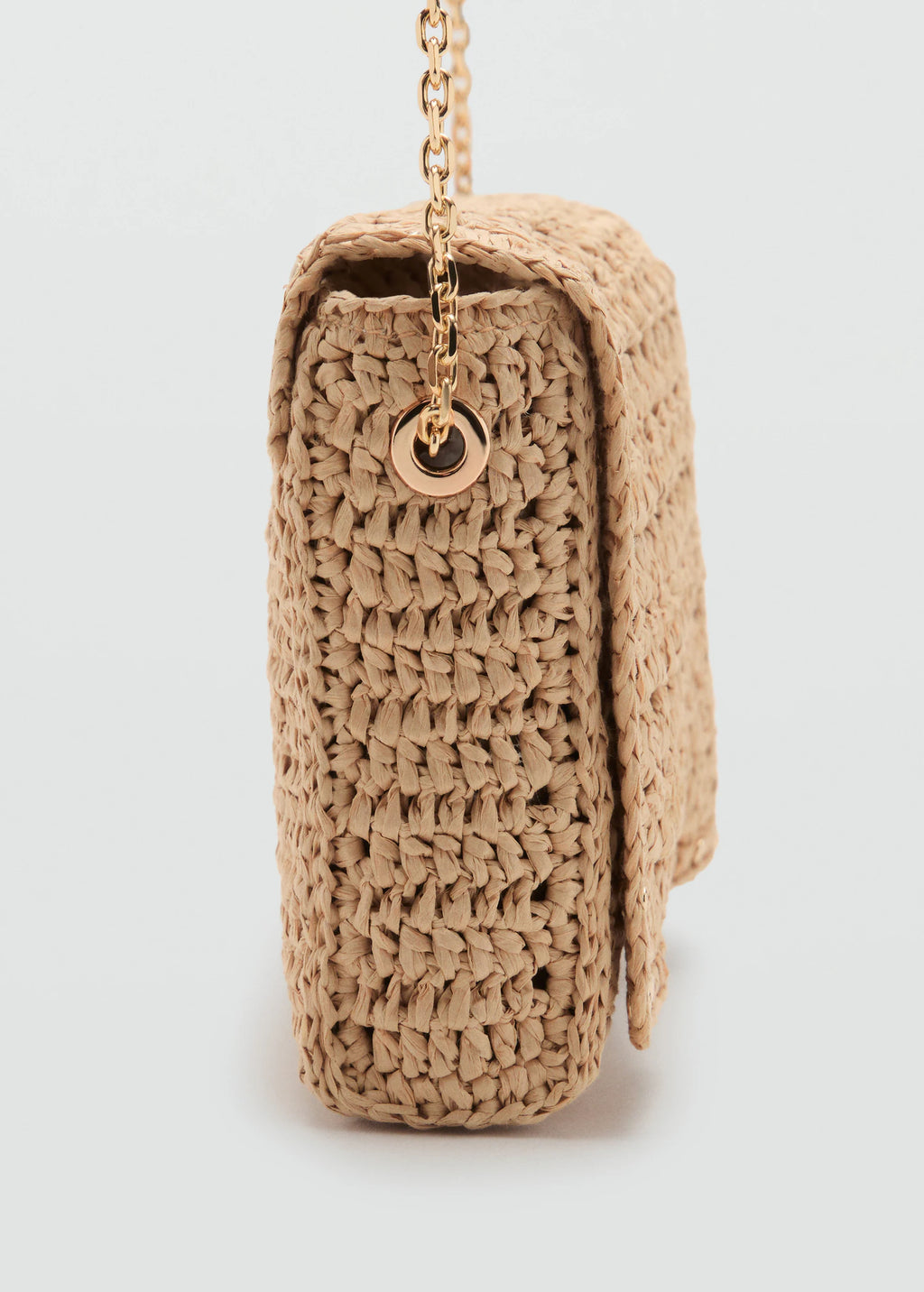 Natural Fibre Shoulder Bag With Studs Beige